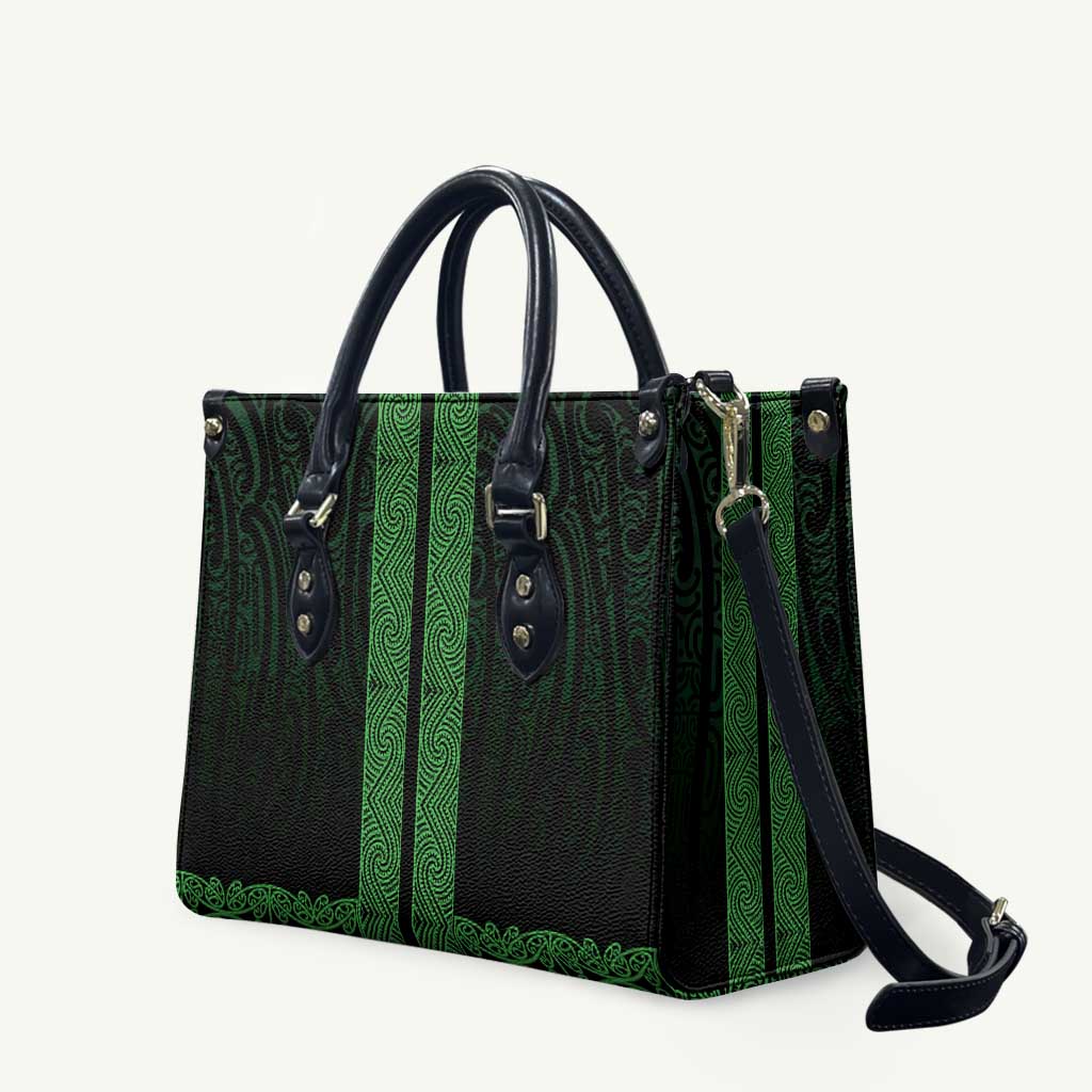 New Zealand Maori Kowhaiwhai Leather Bag Kakariki Maui and Mangopare LT9 Green - Polynesian Pride