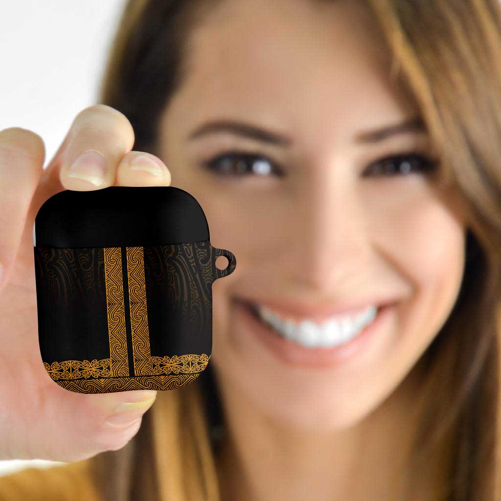 New Zealand Maori Kowhaiwhai AirPods Case Karaka Maui and Mangopare LT9 Gold - Polynesian Pride