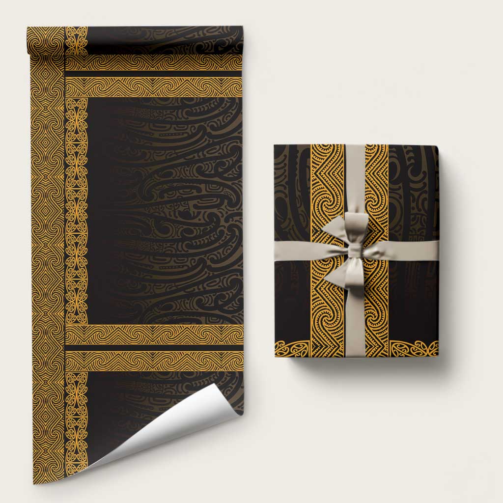 New Zealand Maori Kowhaiwhai Wrapping Paper Karaka Maui and Mangopare LT9 58" × 23" Gold - Polynesian Pride