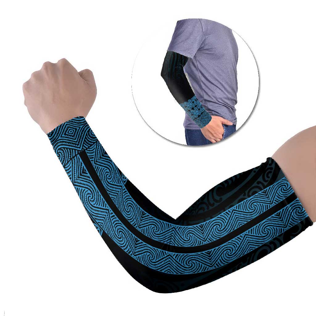 New Zealand Maori Kowhaiwhai Arm Sleeves Kikorangi Maui and Mangopare LT9 Set of 2 Blue - Polynesian Pride
