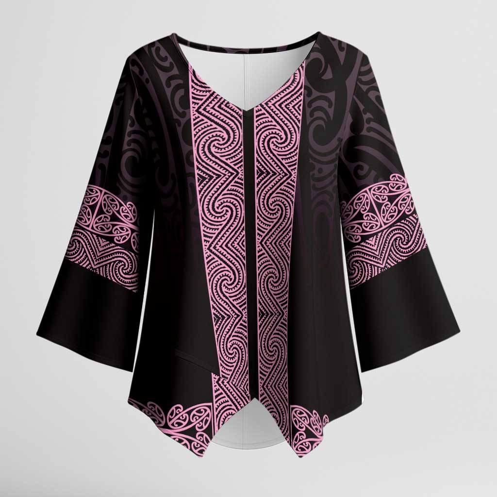 New Zealand Maori Kowhaiwhai Kimono Sleeve Blouse Mawhero Maui and Mangopare LT9 Female Pink - Polynesian Pride