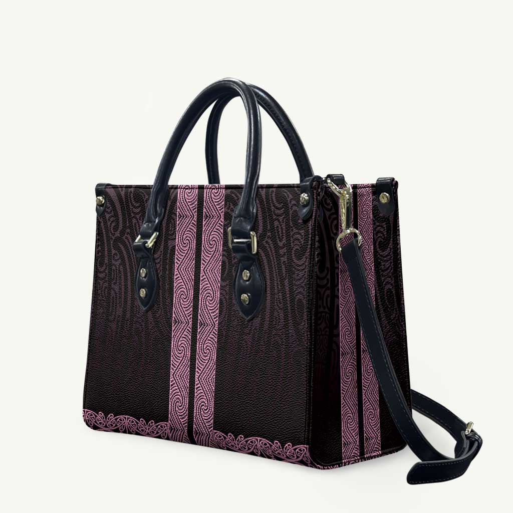 New Zealand Maori Kowhaiwhai Leather Bag Mawhero Maui and Mangopare LT9 Pink - Polynesian Pride