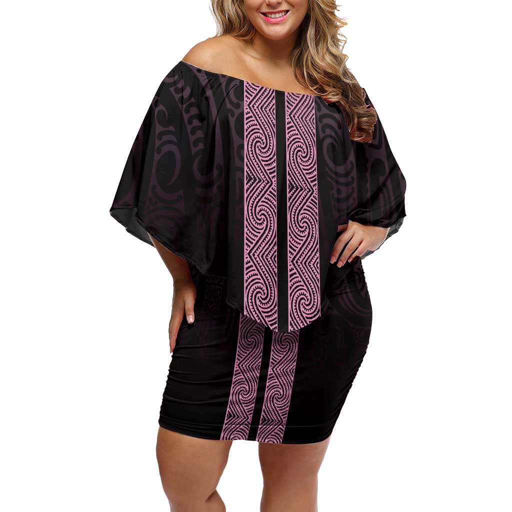 New Zealand Maori Kowhaiwhai Off Shoulder Short Dress Mawhero Maui and Mangopare LT9 Women Pink - Polynesian Pride