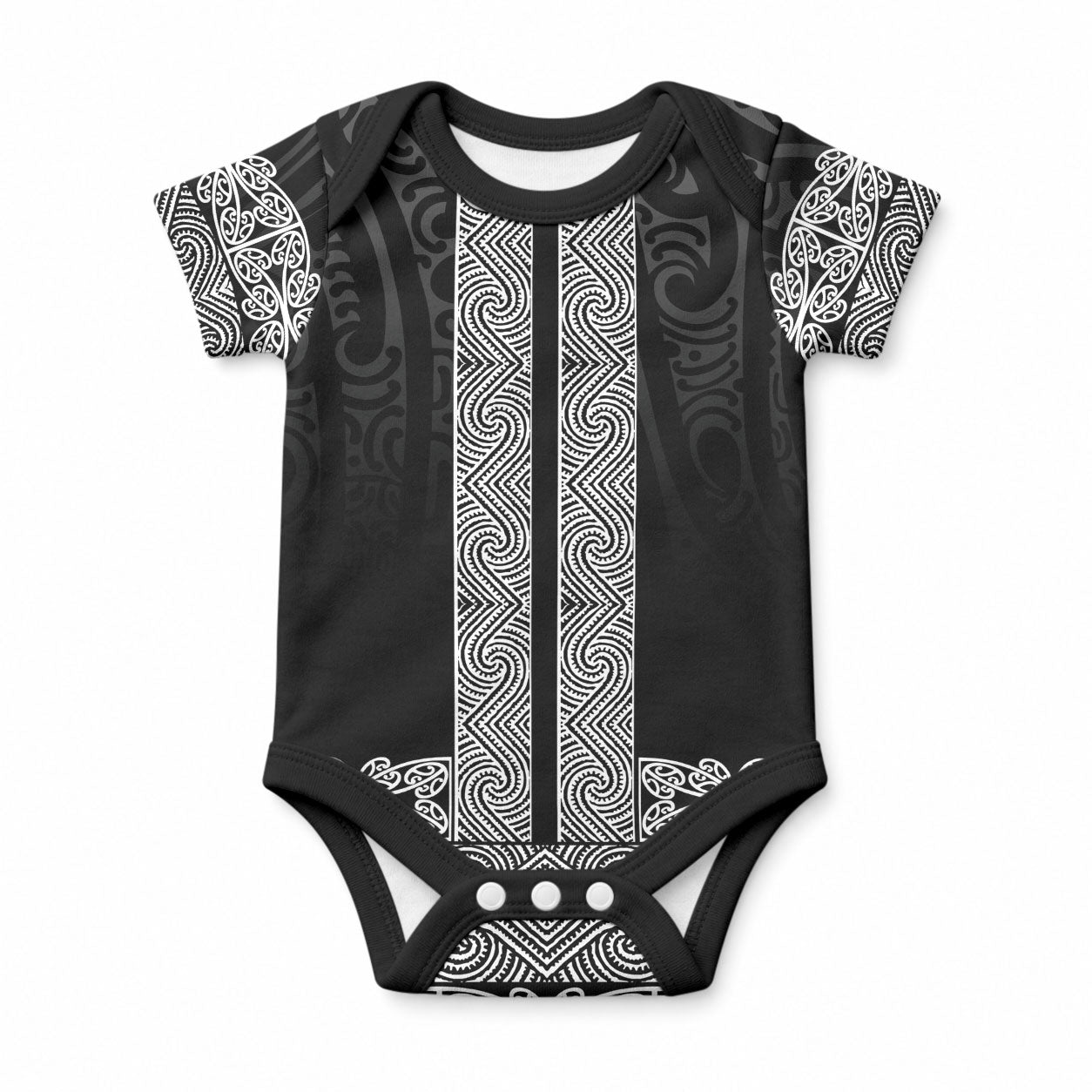 New Zealand Maori Kowhaiwhai Baby Onesie Pango Maui and Mangopare
