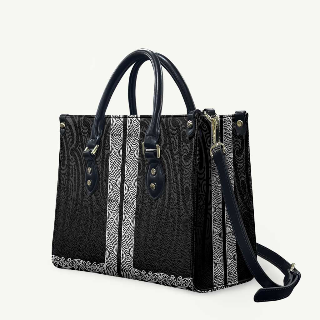 New Zealand Maori Kowhaiwhai Leather Bag Pango Maui and Mangopare LT9 Black - Polynesian Pride