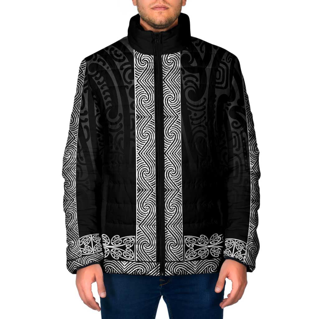 New Zealand Maori Kowhaiwhai Padded Jacket Pango Maui and Mangopare LT9 Men Black - Polynesian Pride