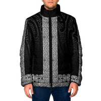 New Zealand Maori Kowhaiwhai Padded Jacket Pango Maui and Mangopare LT9 Men Black - Polynesian Pride