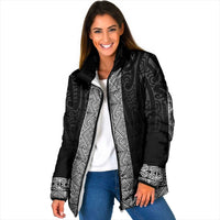 New Zealand Maori Kowhaiwhai Padded Jacket Pango Maui and Mangopare LT9 Women Black - Polynesian Pride