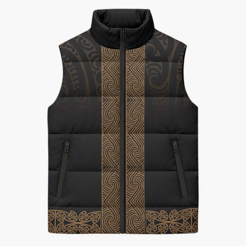 New Zealand Maori Kowhaiwhai Sleeveless Puffer Jacket Parauri Maui and Mangopare LT9 Unisex Brown - Polynesian Pride