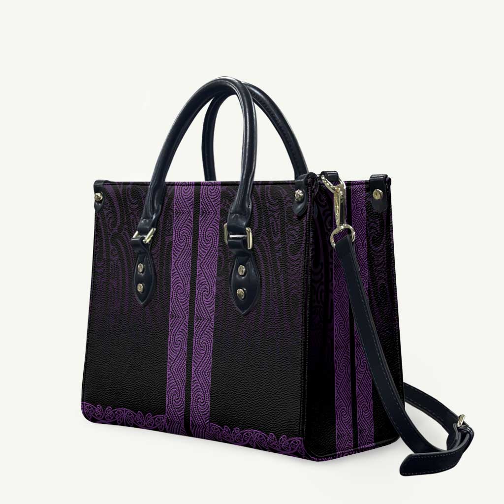 New Zealand Maori Kowhaiwhai Leather Bag Waiporoporo Maui and Mangopare LT9 Purple - Polynesian Pride