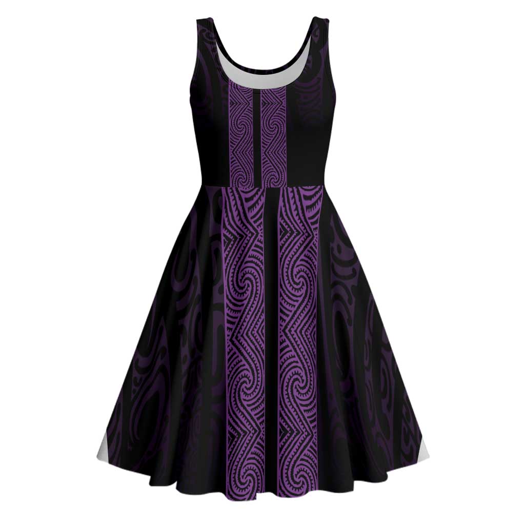 New Zealand Maori Kowhaiwhai Midi Dress Waiporoporo Maui and Mangopare LT9 Purple - Polynesian Pride