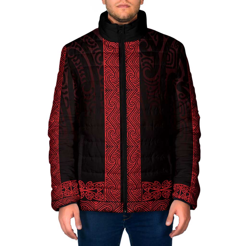 New Zealand Maori Kowhaiwhai Padded Jacket Whero Maui and Mangopare LT9 Men Red - Polynesian Pride