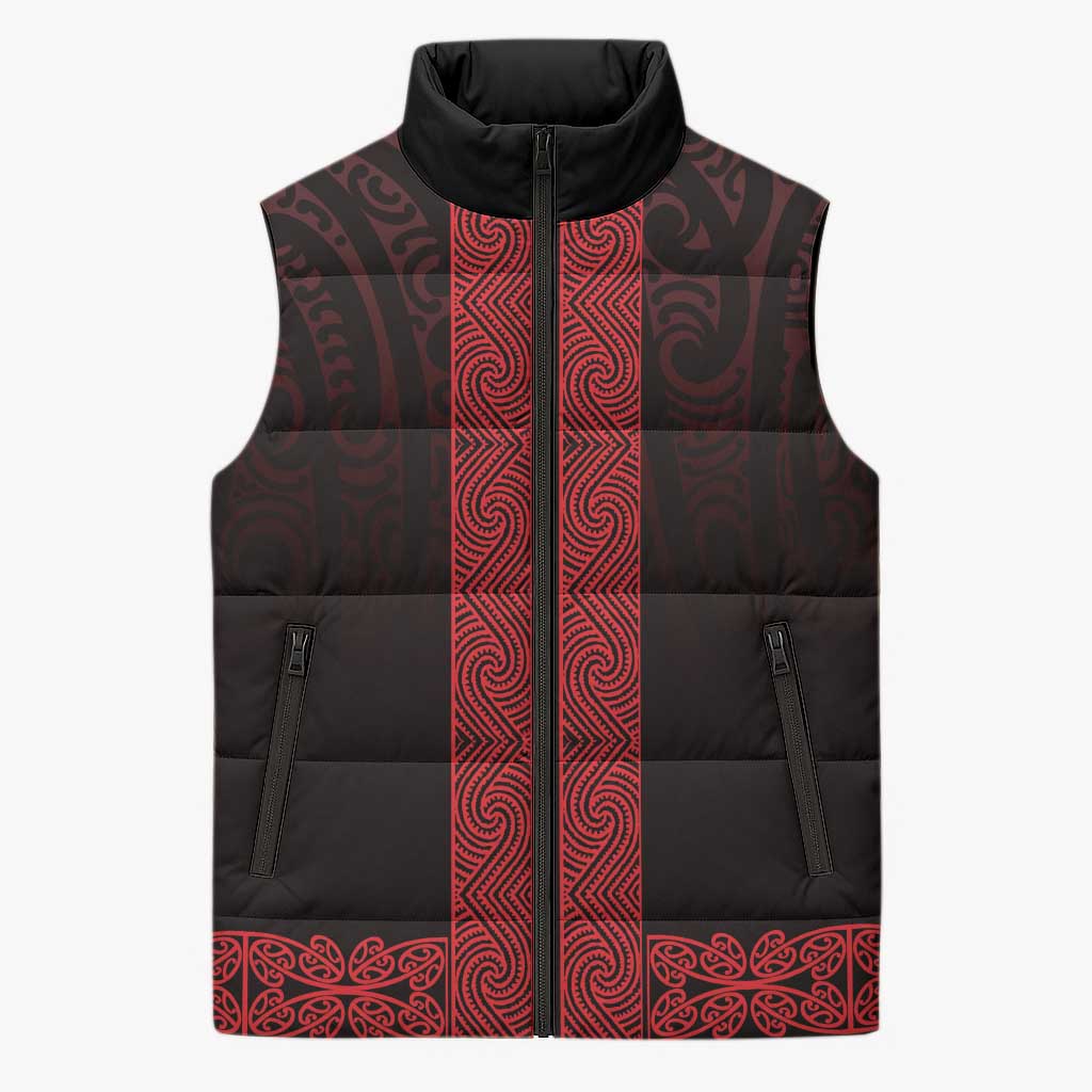New Zealand Maori Kowhaiwhai Sleeveless Puffer Jacket Whero Maui and Mangopare LT9 Unisex Red - Polynesian Pride