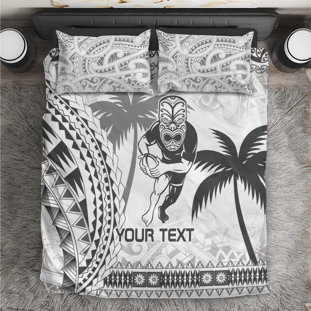 Custom Fiji Black Fern Bedding Set Maori Warroir with Fijian Masi Pattern LT9 White - Polynesian Pride