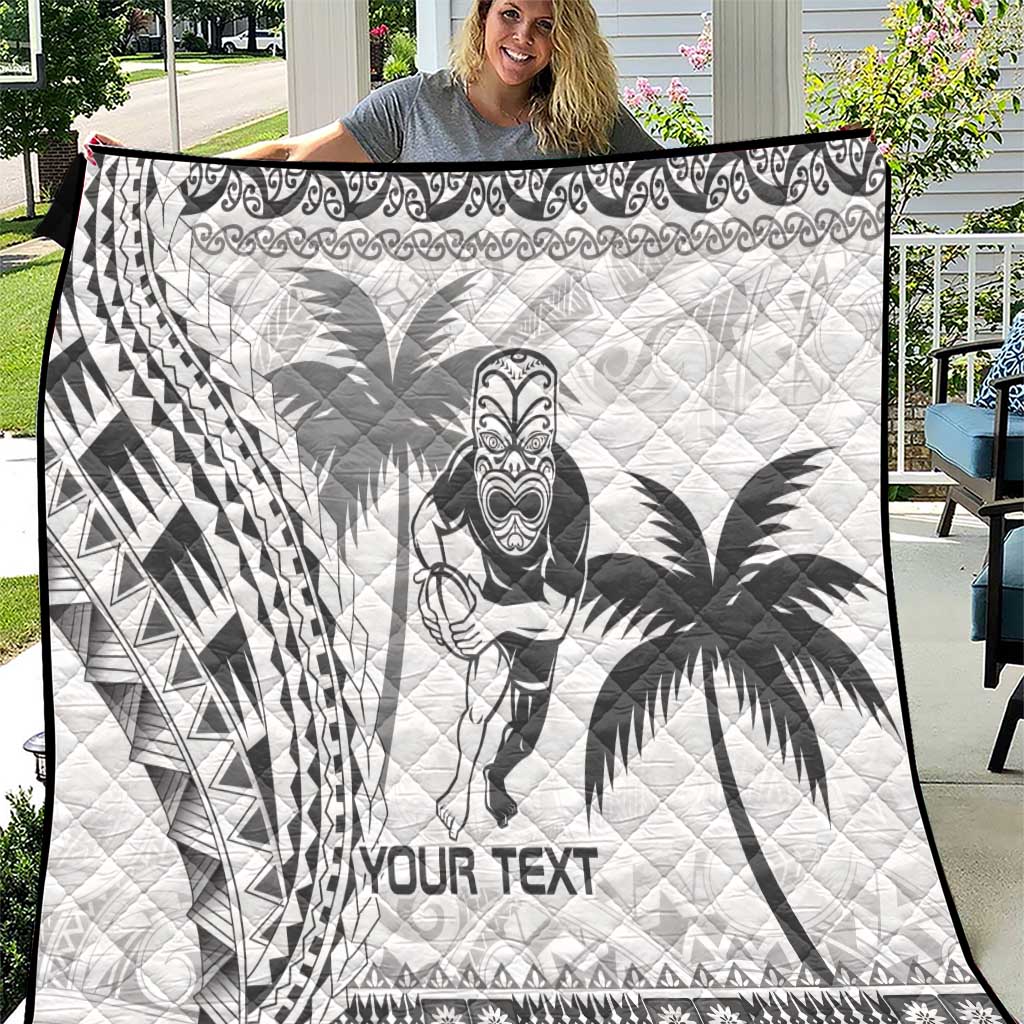 Custom Fiji Black Fern Quilt Maori Warroir with Fijian Masi Pattern