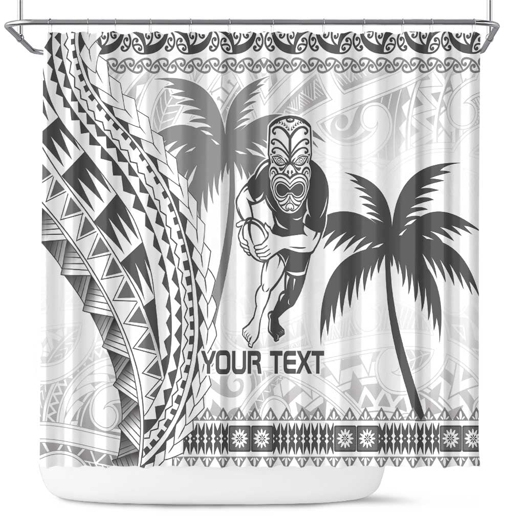 Custom Fiji Black Fern Shower Curtain Maori Warroir with Fijian Masi Pattern