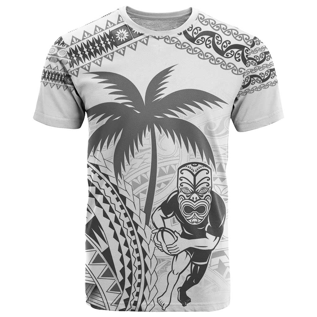 Custom Fiji Black Fern T Shirt Maori Warroir with Fijian Masi Pattern LT9 White - Polynesian Pride