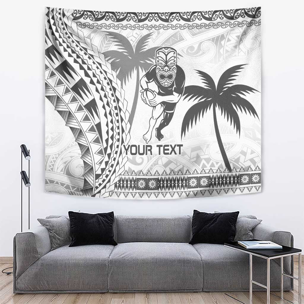 Custom Fiji Black Fern Tapestry Maori Warroir with Fijian Masi Pattern LT9 White - Polynesian Pride