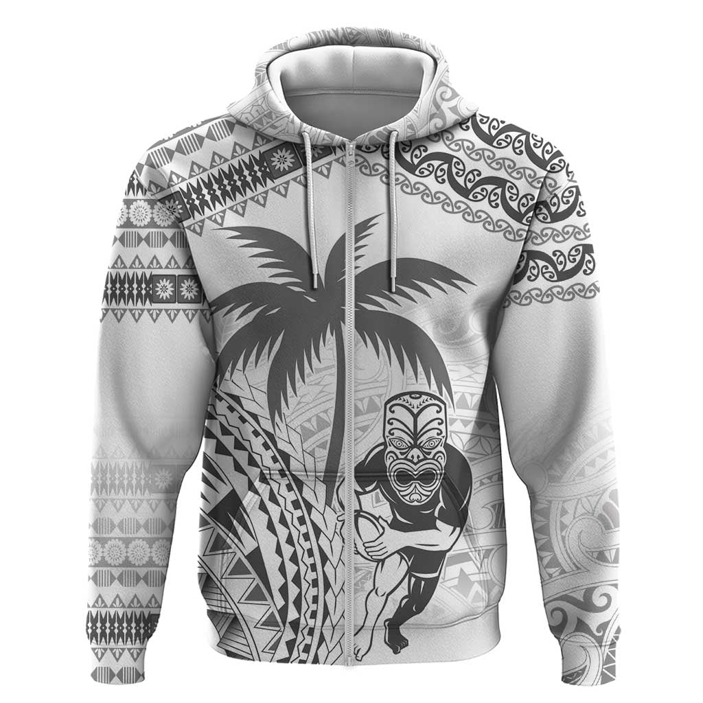 Custom Fiji Black Fern Zip Hoodie Maori Warroir with Fijian Masi Pattern