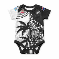 Custom Fiji New Zealand Baby Onesie Maori mix Tapa Pattern Version LT9 Black - Polynesian Pride