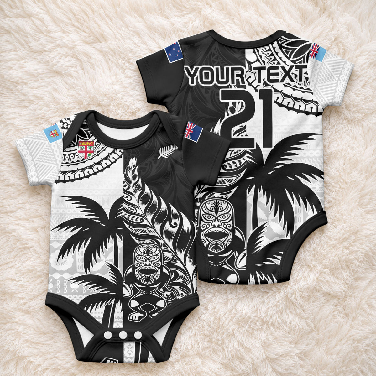 Custom Fiji New Zealand Baby Onesie Maori mix Tapa Pattern Version LT9 - Polynesian Pride