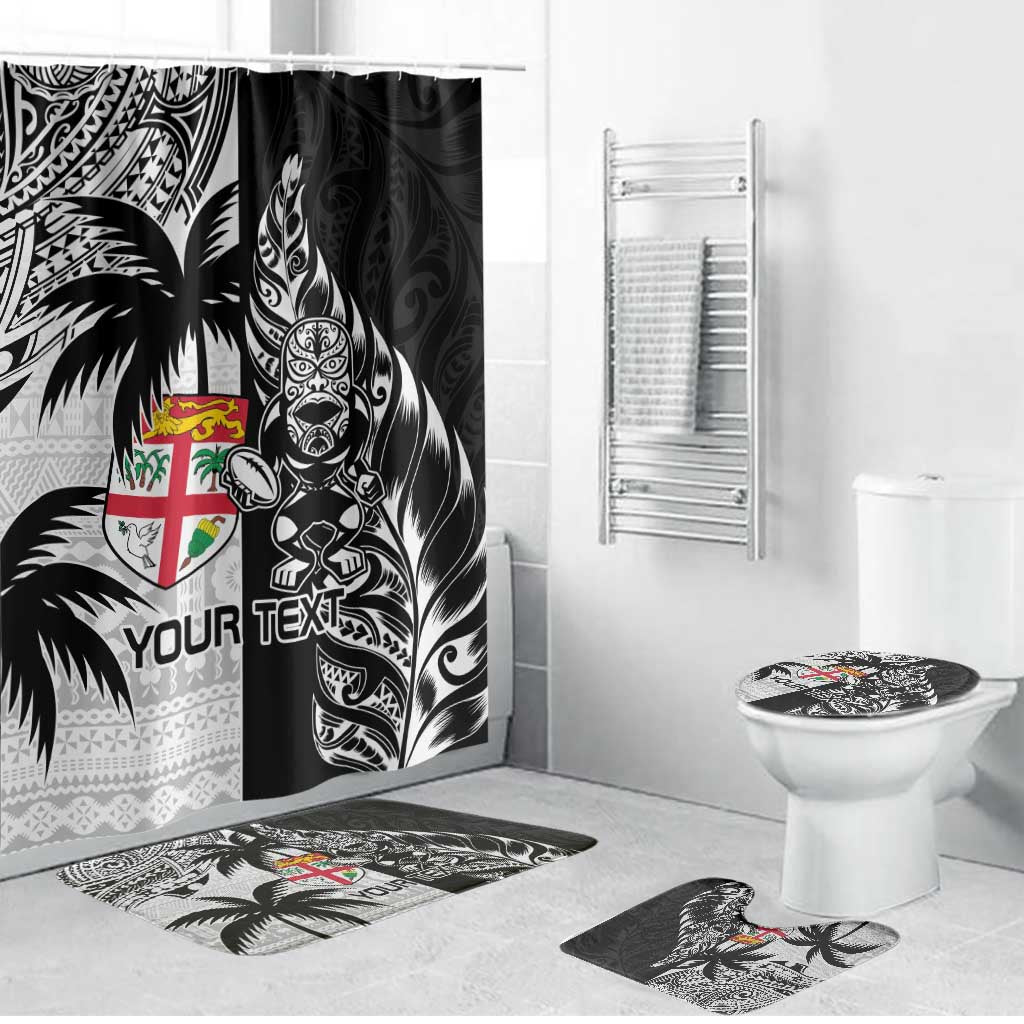 Fiji New Zealand Rugby Personalised Bathroom Set Maori and Tapa Pattern LT9 Bathroom Set (4 pcs) Black - Polynesian Pride