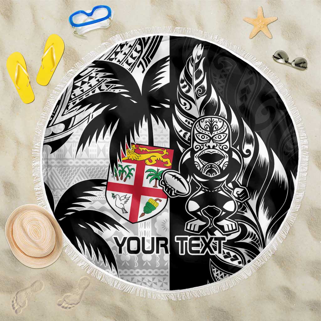 Custom Fiji New Zealand Beach Blanket Maori mix Tapa Pattern Version LT9 One Size 150cm Black - Polynesian Pride