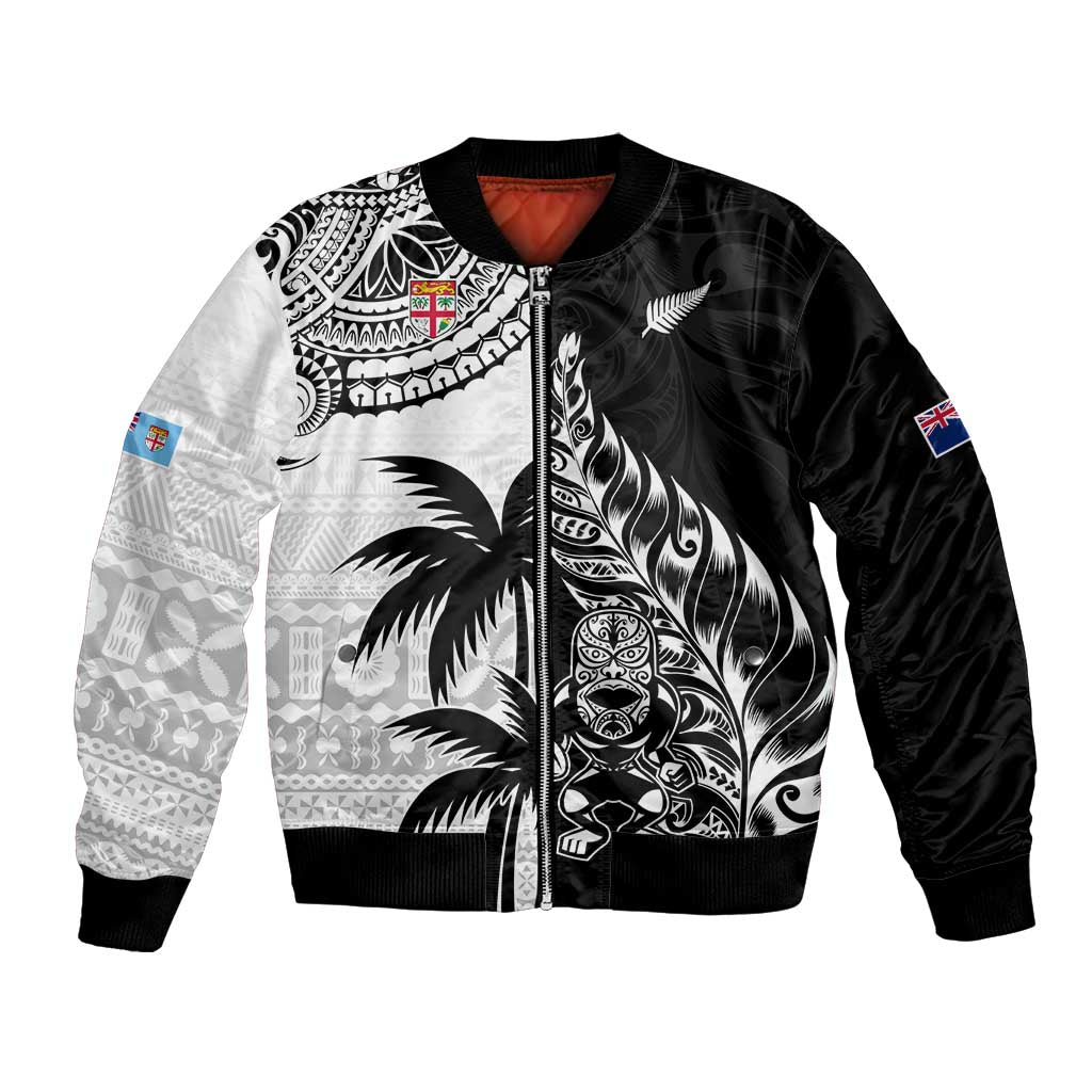 Custom Fiji New Zealand Bomber Jacket Maori mix Tapa Pattern Version LT9 Unisex Black - Polynesian Pride