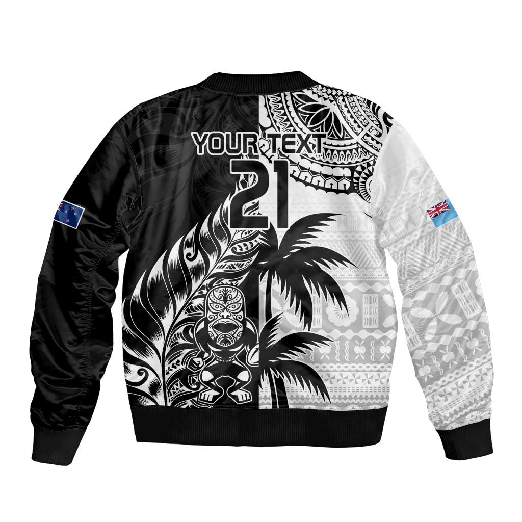 Custom Fiji New Zealand Bomber Jacket Maori mix Tapa Pattern Version LT9 - Polynesian Pride