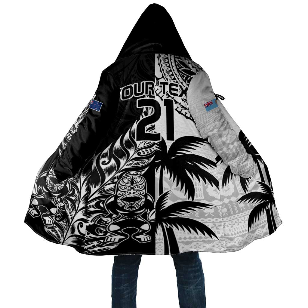 Fiji New Zealand Rugby Personalised Cloak Maori and Tapa Pattern LT9 Unisex Black - Polynesian Pride