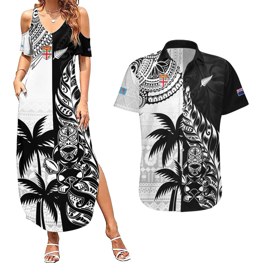 Custom Fiji New Zealand Couples Matching Summer Maxi Dress and Hawaiian Shirt Maori mix Tapa Pattern Version