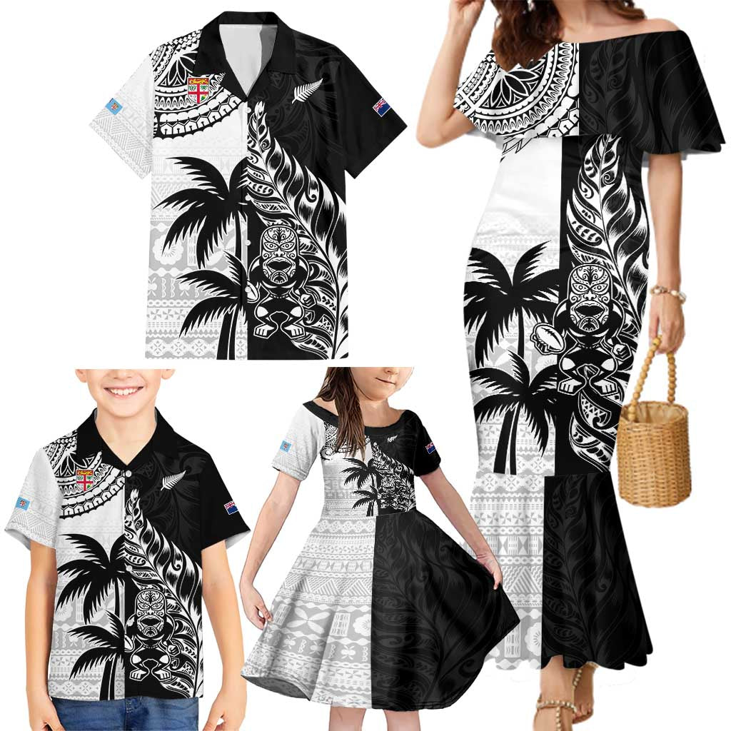 Custom Fiji New Zealand Family Matching Mermaid Dress and Hawaiian Shirt Maori mix Tapa Pattern Version