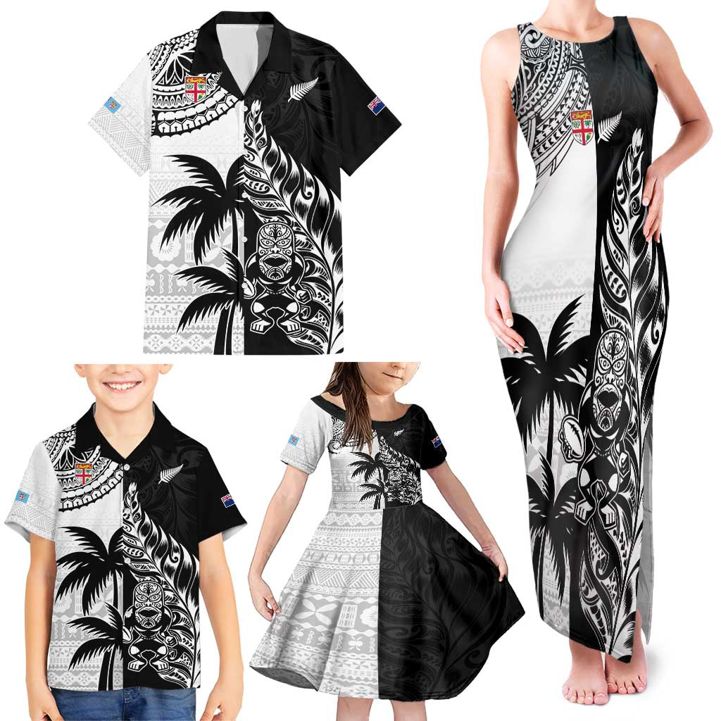 Custom Fiji New Zealand Family Matching Tank Maxi Dress and Hawaiian Shirt Maori mix Tapa Pattern Version