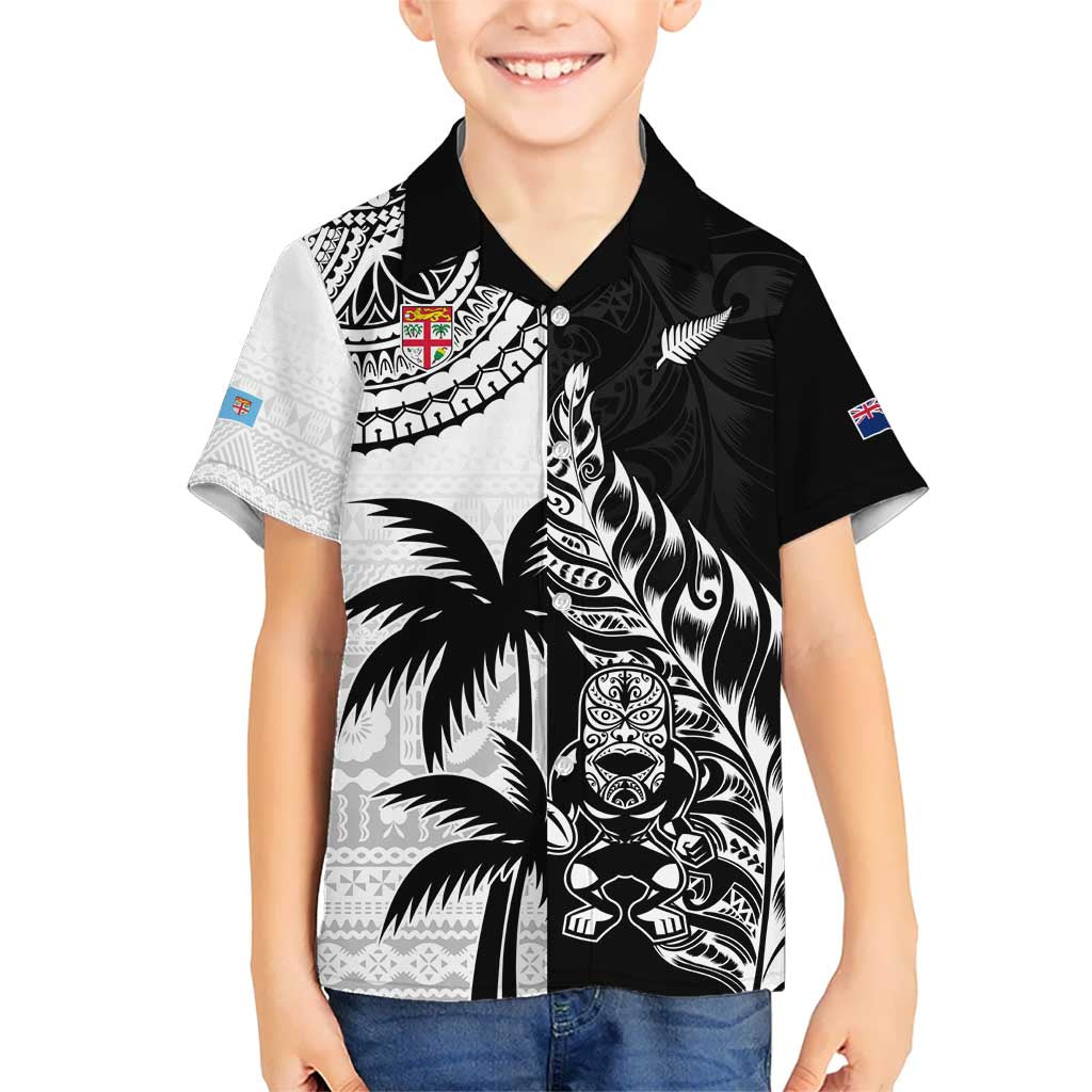 Custom Fiji New Zealand Kid Hawaiian Shirt Maori mix Tapa Pattern Version LT9 Kid Black - Polynesian Pride