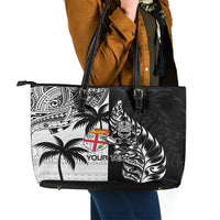 Custom Fiji New Zealand Leather Tote Bag Maori mix Tapa Pattern Version LT9 - Polynesian Pride