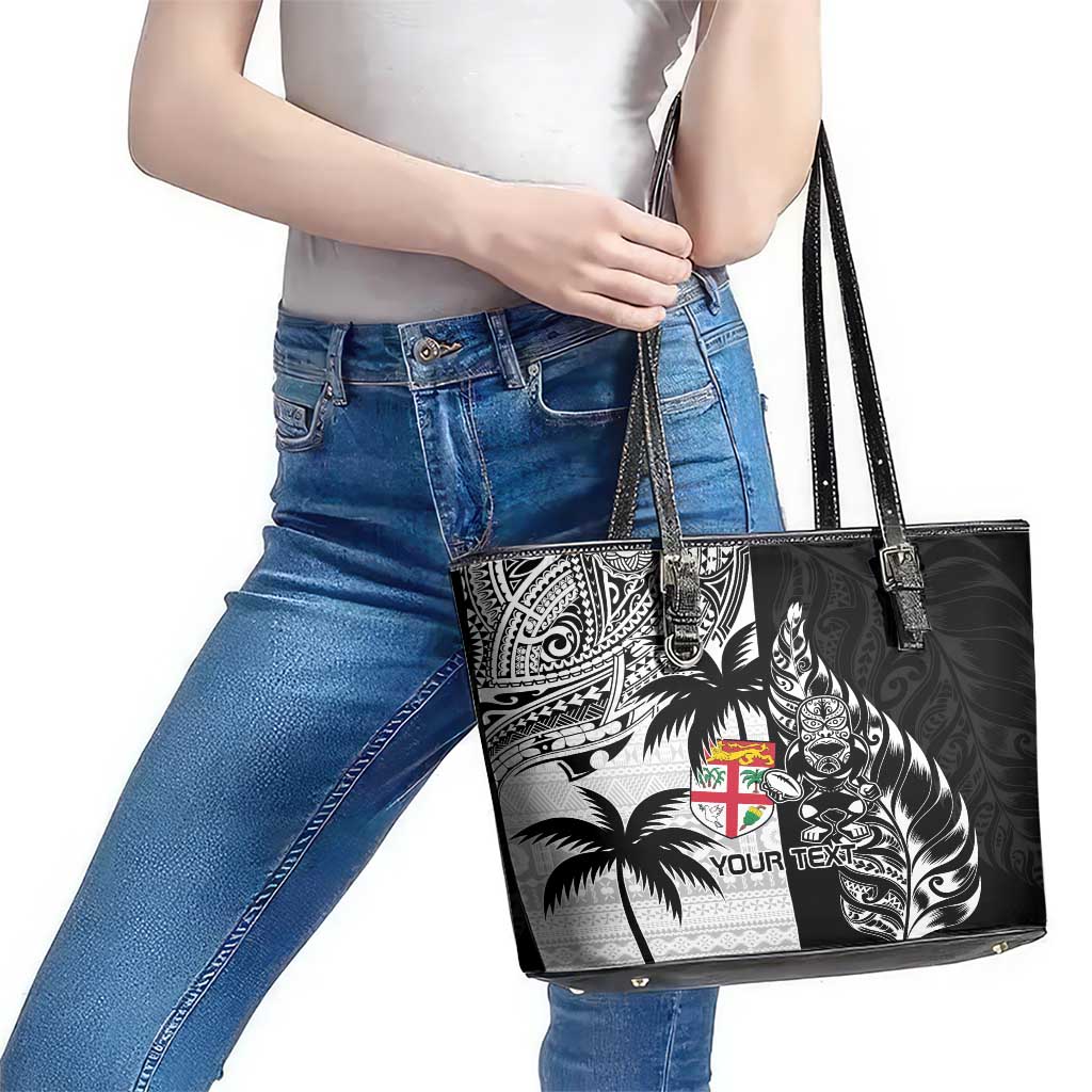 Custom Fiji New Zealand Leather Tote Bag Maori mix Tapa Pattern Version LT9 - Polynesian Pride