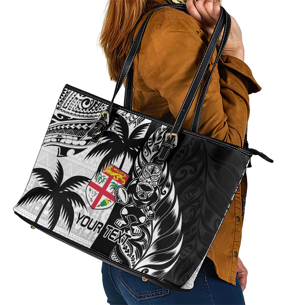 Custom Fiji New Zealand Leather Tote Bag Maori mix Tapa Pattern Version LT9 - Polynesian Pride