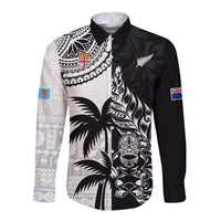 Custom Fiji New Zealand Long Sleeve Button Shirt Maori mix Tapa Pattern Version LT9 Unisex Black - Polynesian Pride