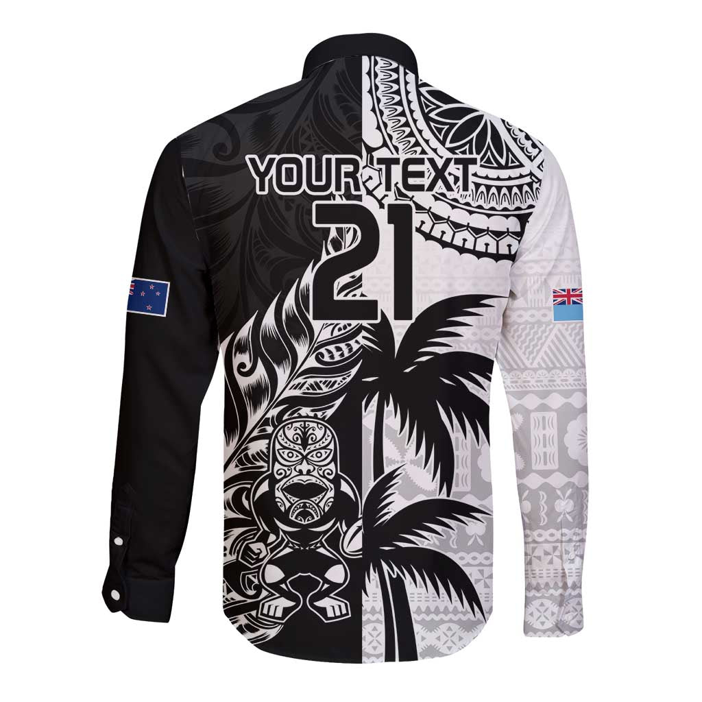 Custom Fiji New Zealand Long Sleeve Button Shirt Maori mix Tapa Pattern Version LT9 - Polynesian Pride