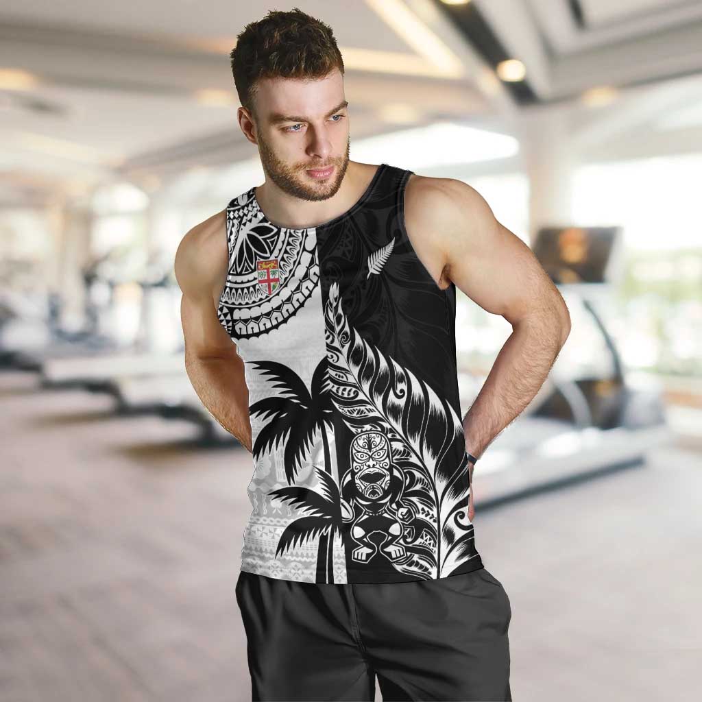 Custom Fiji New Zealand Men Tank Top Maori mix Tapa Pattern Version LT9 Black - Polynesian Pride