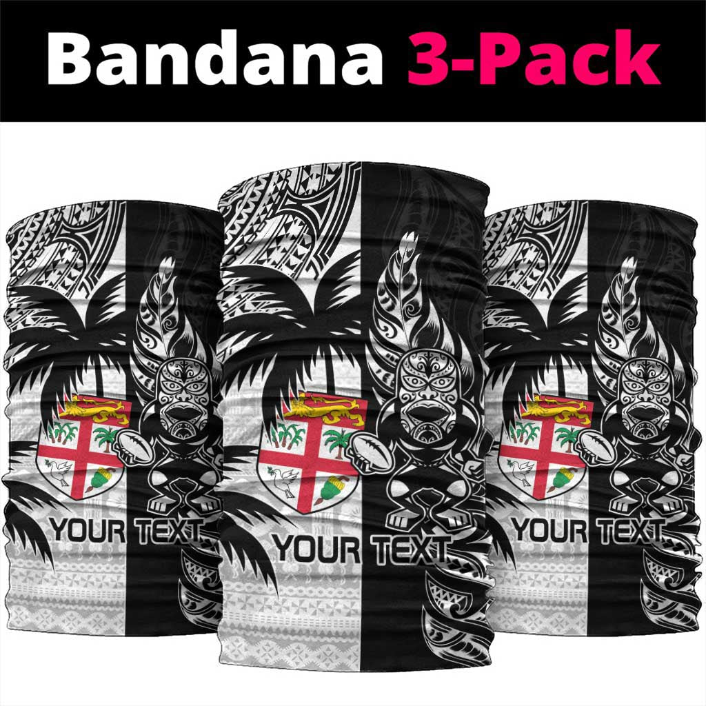Fiji New Zealand Rugby Personalised Neck Gaiter Maori and Tapa Pattern LT9 package One Size: 25*50cm Black - Polynesian Pride