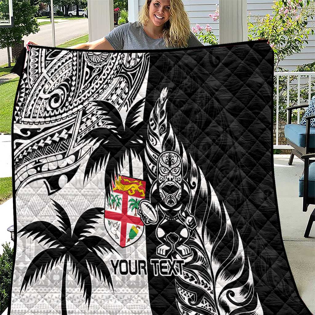 Custom Fiji New Zealand Quilt Maori mix Tapa Pattern Version LT9 Black - Polynesian Pride