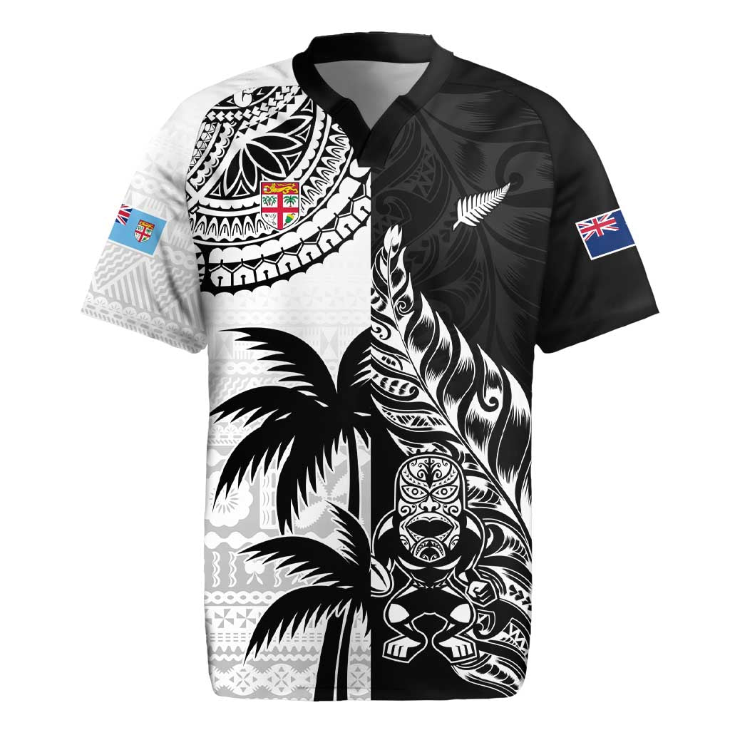 Custom Fiji New Zealand Rugby Jersey Maori mix Tapa Pattern Version LT9 Black - Polynesian Pride