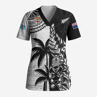 Fiji New Zealand Rugby Personalised Scrub Top Maori and Tapa Pattern LT9 Adult Black - Polynesian Pride