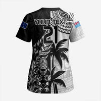 Fiji New Zealand Rugby Personalised Scrub Top Maori and Tapa Pattern LT9 - Polynesian Pride