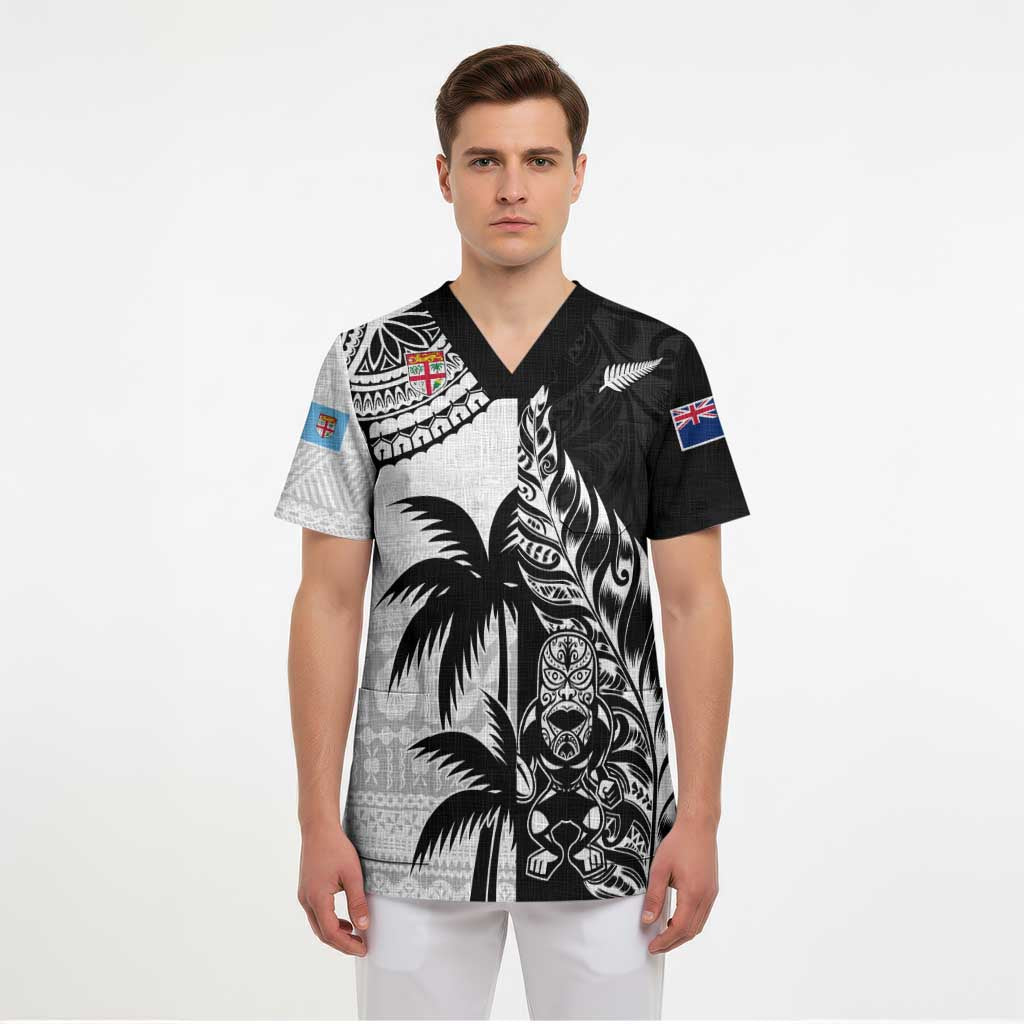 Fiji New Zealand Rugby Personalised Scrub Top Maori and Tapa Pattern LT9 - Polynesian Pride