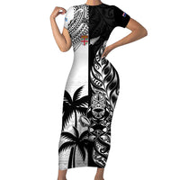 Custom Fiji New Zealand Short Sleeve Bodycon Dress Maori mix Tapa Pattern Version LT9 Long Dress Black - Polynesian Pride