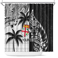 Custom Fiji New Zealand Shower Curtain Maori mix Tapa Pattern Version LT9 Black - Polynesian Pride