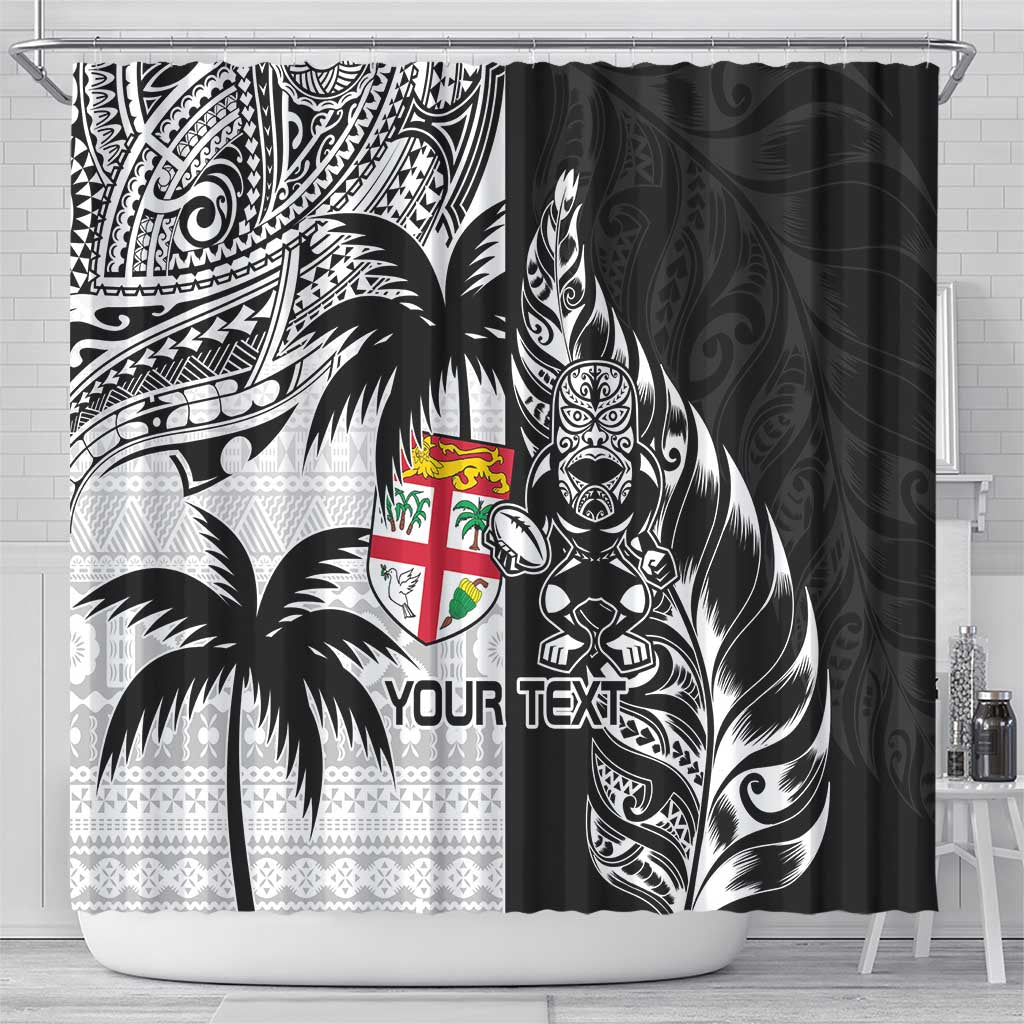 Custom Fiji New Zealand Shower Curtain Maori mix Tapa Pattern Version LT9 - Polynesian Pride