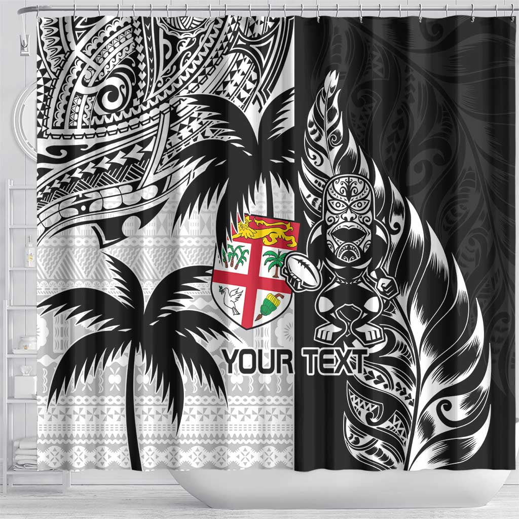 Custom Fiji New Zealand Shower Curtain Maori mix Tapa Pattern Version LT9 - Polynesian Pride